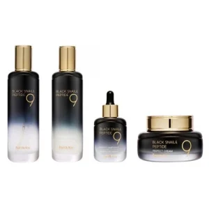 Farmstay Black Snail Peptide9 Feszesítő Szett Fekete Csiga Kivonattal és 9 féle peptiddel Tonik Emulzio Szérum Krém