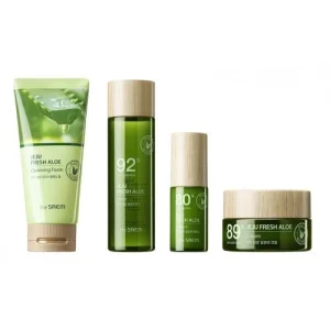 The saem jeju fresh aloe bőrnyugtató és hidratáló szett aloe vera kivonattal arctisztító hab tonik esszencia krém